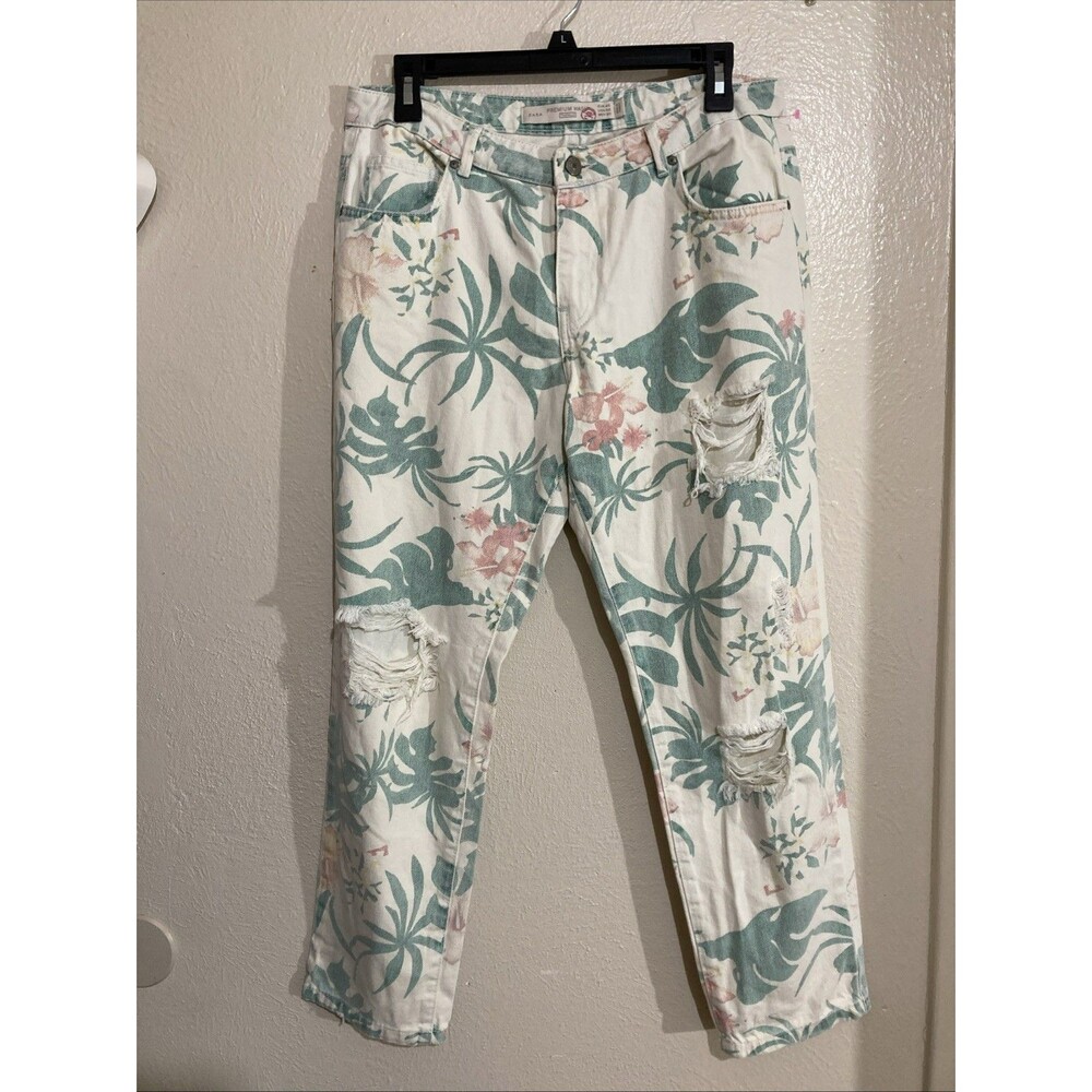 Zara Premium Wash Floral Jeans Size Sz 8 Off white Floral Slim c10